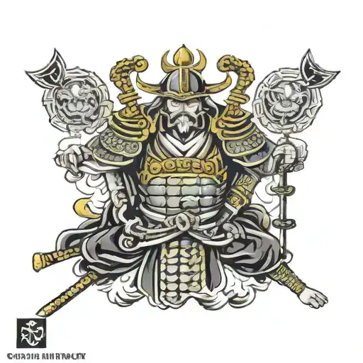 A Big Samurai Tattoo On The Back Continued On Arms And Chest