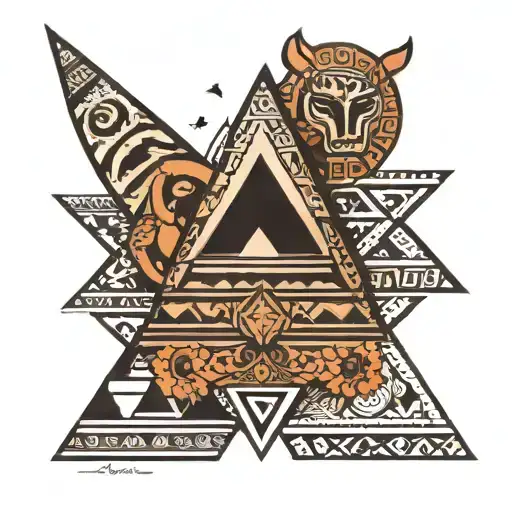 African Tribal Tattoo With Pyramid And Stars