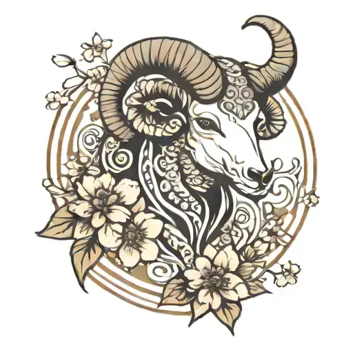 Aries With Mandala And Cherry Blossoms