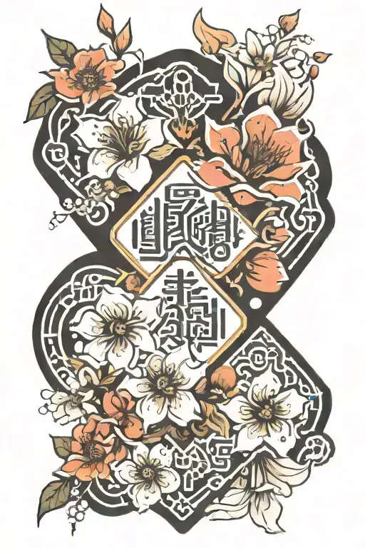 Taekwondo Wrtitten In Korean With Geometric Elements And Flowers