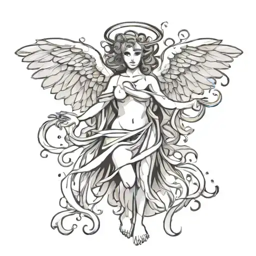 Angel With Arms And Wings Open