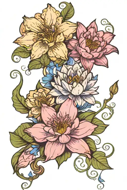 Larkspurs And One Water Lily Intertwined