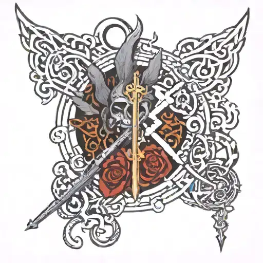 An Intricate Design Combining Symbols Of Christianity With Elements From The Berserk Anime