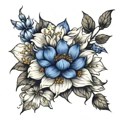 Delphiniums And Water Lily Intertwined