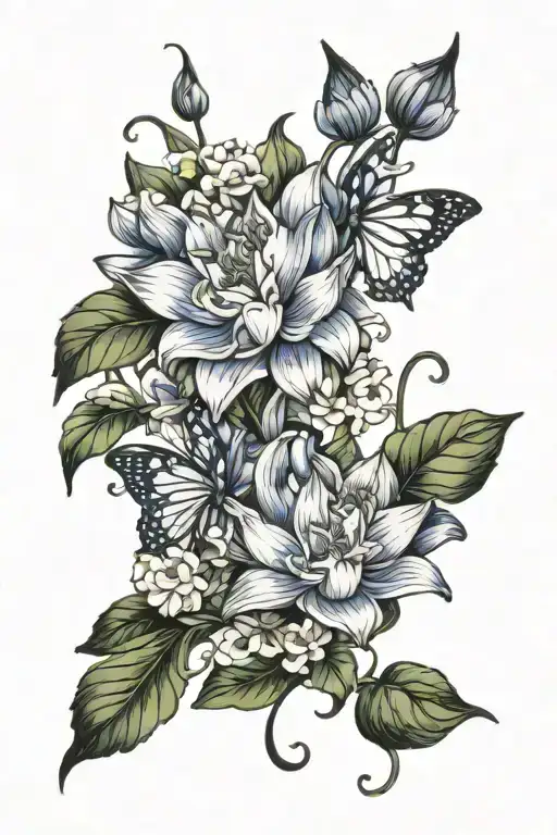 Delphiniums And Water Lily Intertwined