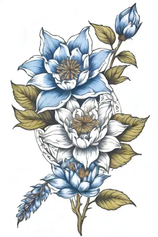 Delphiniums And Water Lily Intertwined