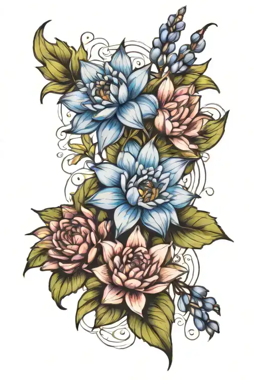 Delphiniums And Water Lily Together