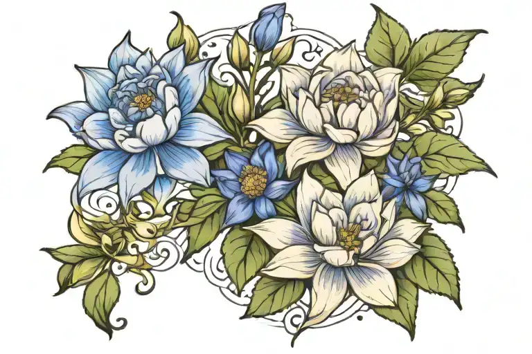 Delphiniums And Water Lily Together