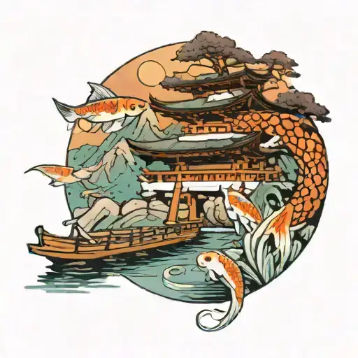 Itsukushima Shrine With Koi Fish