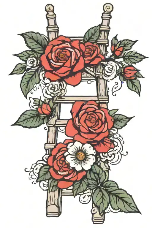 Ladder With Camellia And Rose Intertwined