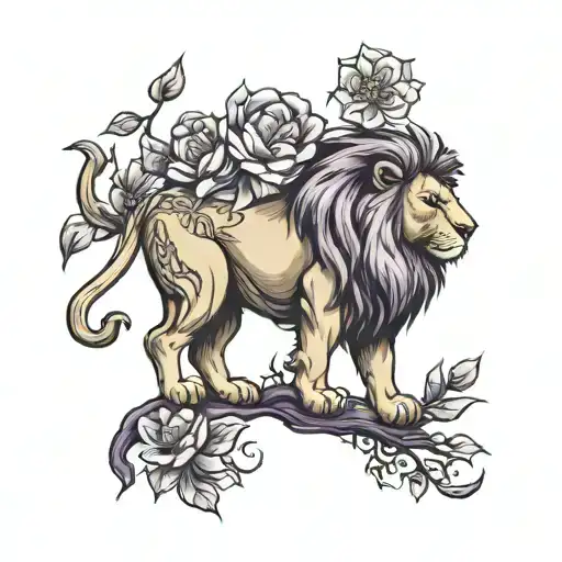 Lion With Violet Flower
