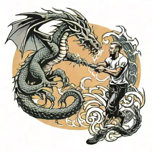 Man Fights Dragon Flying