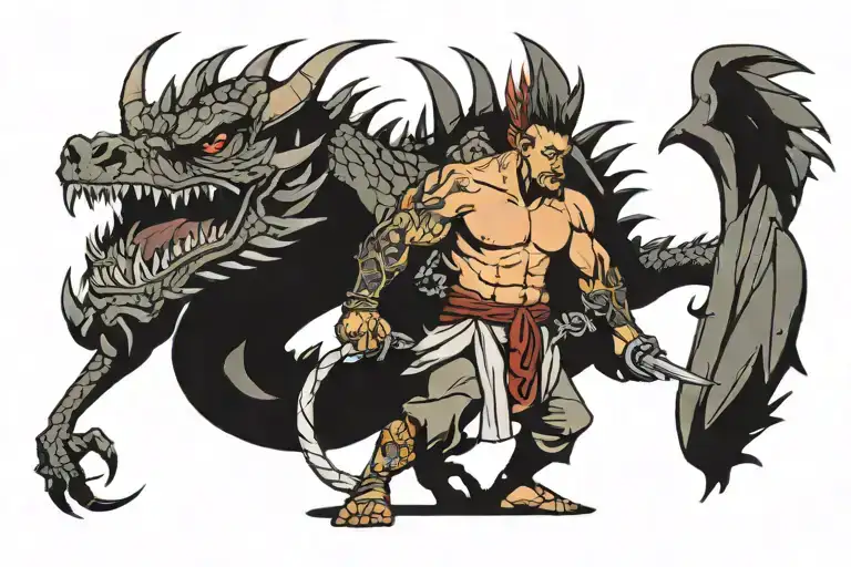 Man Fights Dragon With Spike Weapon Wrapped