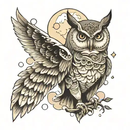 Owl Standing Moon Cloud Transforming