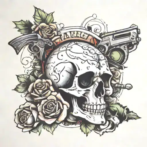 Skull And Roses And Dices And Money And Guns And