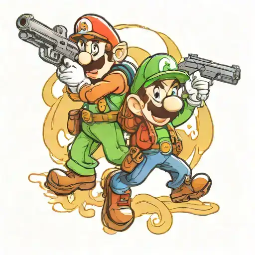 Mario And Luigi With Guns