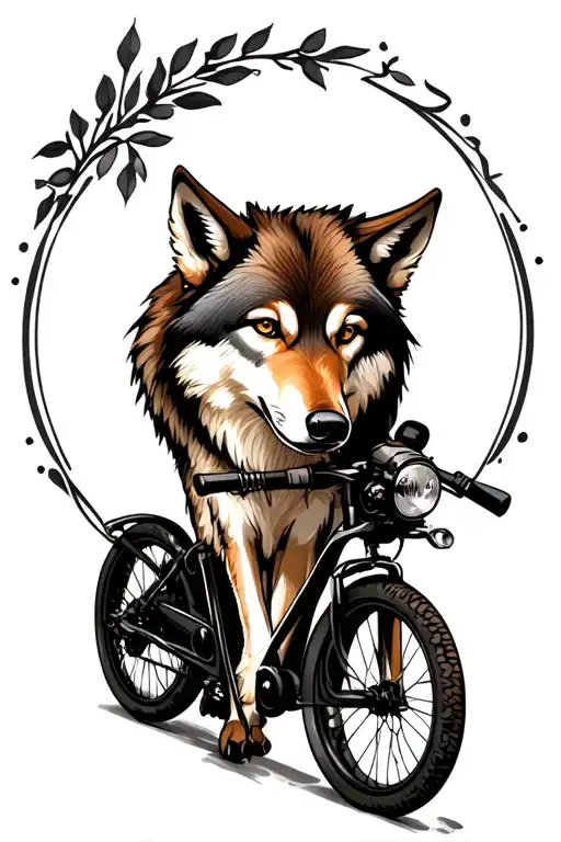 Wolf With Cria And Bike Motor