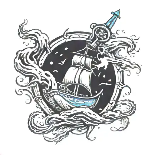 Stormy Waters Thunder And Lightning With A Broken Off Anchor Sinking