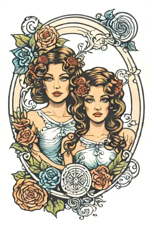 Gemini Twins With Circle Background