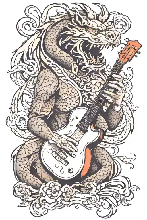 Dragon And Lion Playing A Guitar