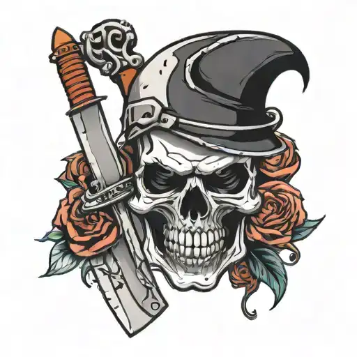 Skull And Knife And Black Face Inside