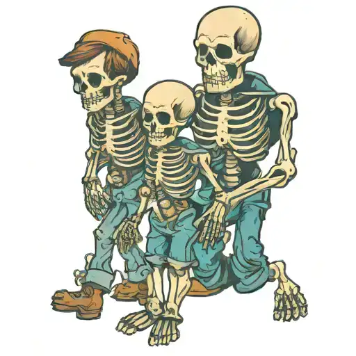 Father Two Sons Holding Hands Skeleton Steam Punk