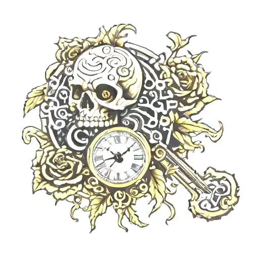 Zombie Skull Key Clock Steam Punk