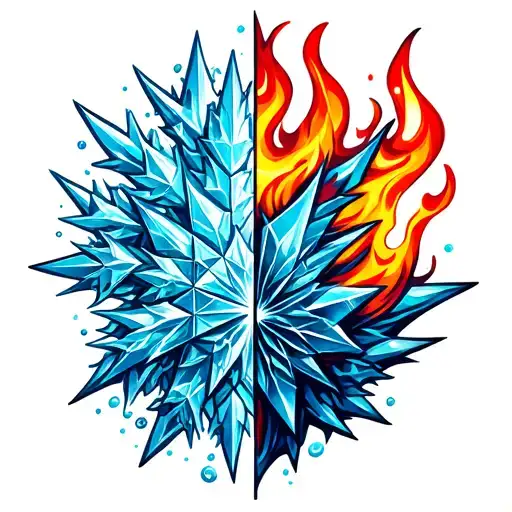 Half Ice Crystal Flake And Half Fire Flames