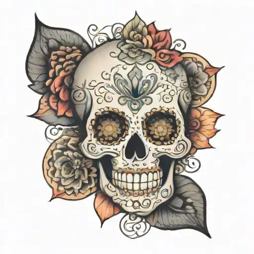 Sugar Skull Surrounded By A Lotus Mandala