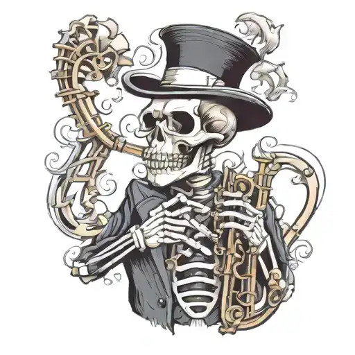 Skeleton In A Top Hat Playing The Saxophone