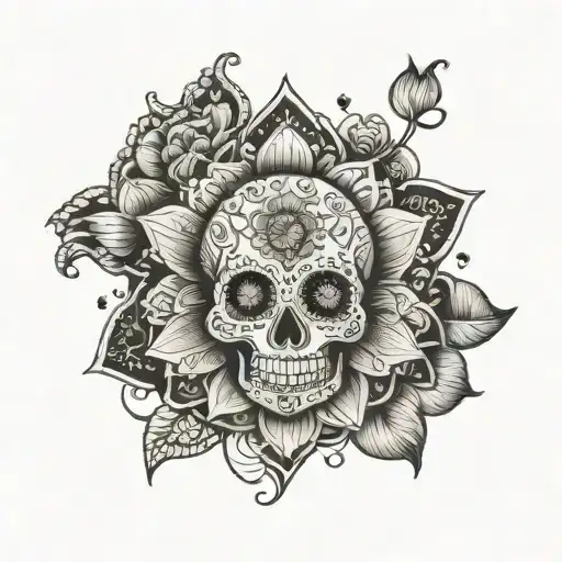 Sugar Skull Surrounded By A Lotus Mandala