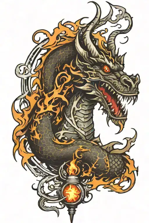 Dragon Breathing Fire In The Shape Of Design Tools