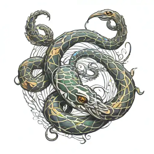 Snake Wraps Around Scorpion