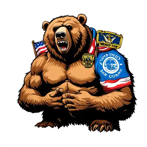 A Hulked Out Kodiak Bear Holding The United States Coast Guard On Its Shoulders
