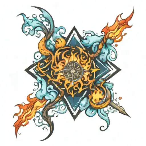 Crossroad With Fire And Water On Opposite Sides