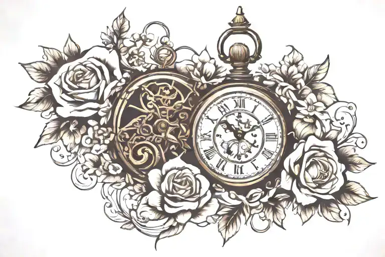 Clock And Flowers Intertwined Infinity Sighn And Puzzle Pieces