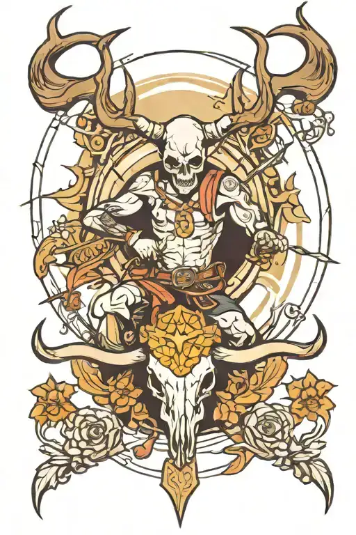 Sagittarius Archer Shooting Taurus Bull Skull