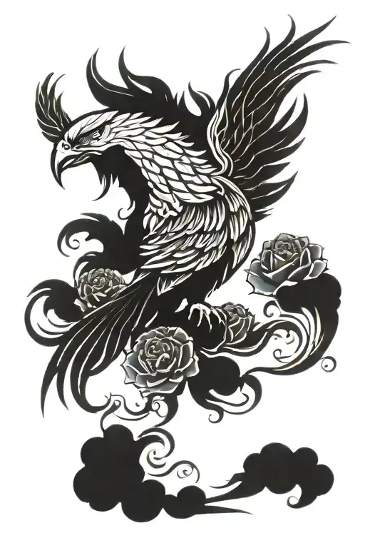 A Vibrant Phoenix Rising From A Colorful Sky Filled With Carnation Flowers