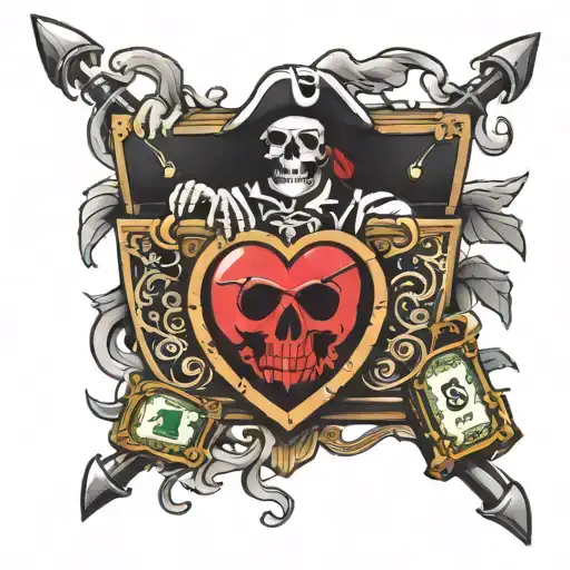 Pirate Chest With Heart Clock And Money