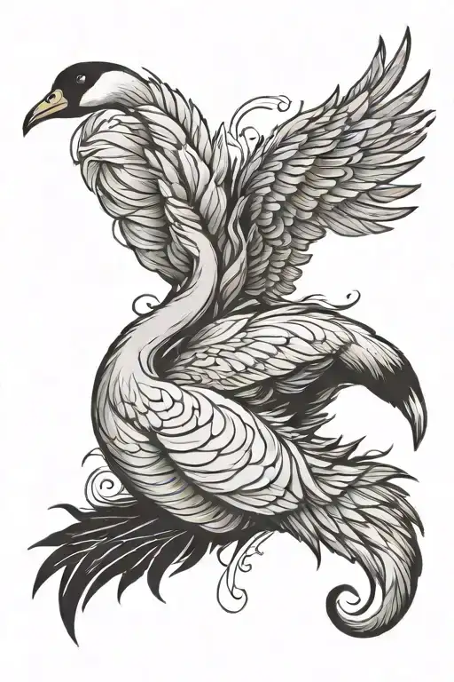Black And Grey Forearm Swan With Big Feathers Towards Elbow