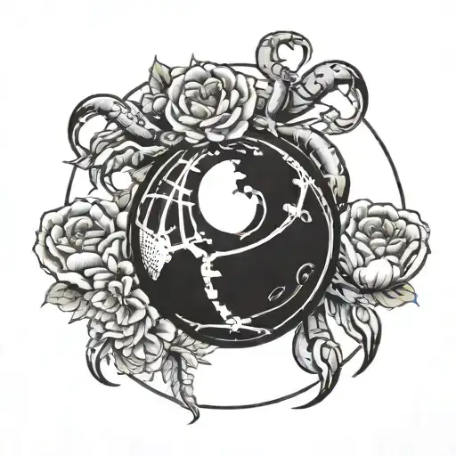 Globe Surrounded By Flowers And Scorpion
