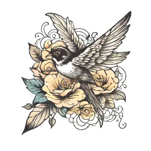 Flower With Bird Flying