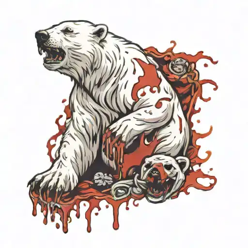 Bloody Polar Bear Holding A Dead Lions Severed Head
