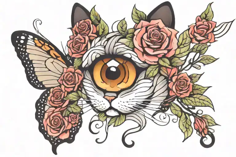 Butterfly Wings With Cat Eyes Staring Roses