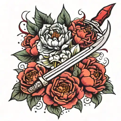 Dagger With Peony Flowers