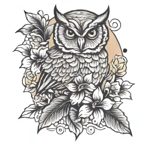 Owl And Hibiscus Flower Blooming