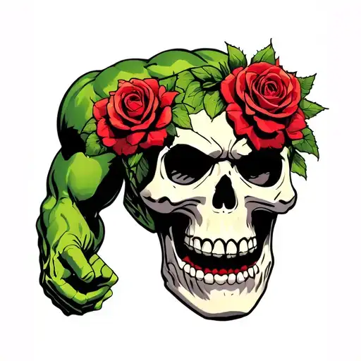 The Incredible Hulk Crushing A Candy Skull With Roses