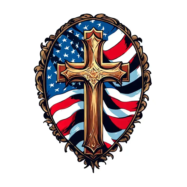 Usa Flag With A Cross