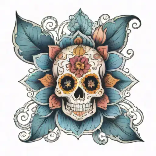 Sugar Skull With Lotus Mandala