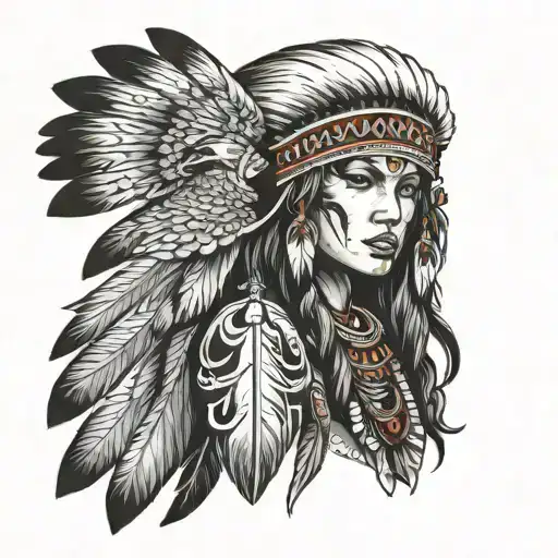 Native American Girl With Eagle Headdress